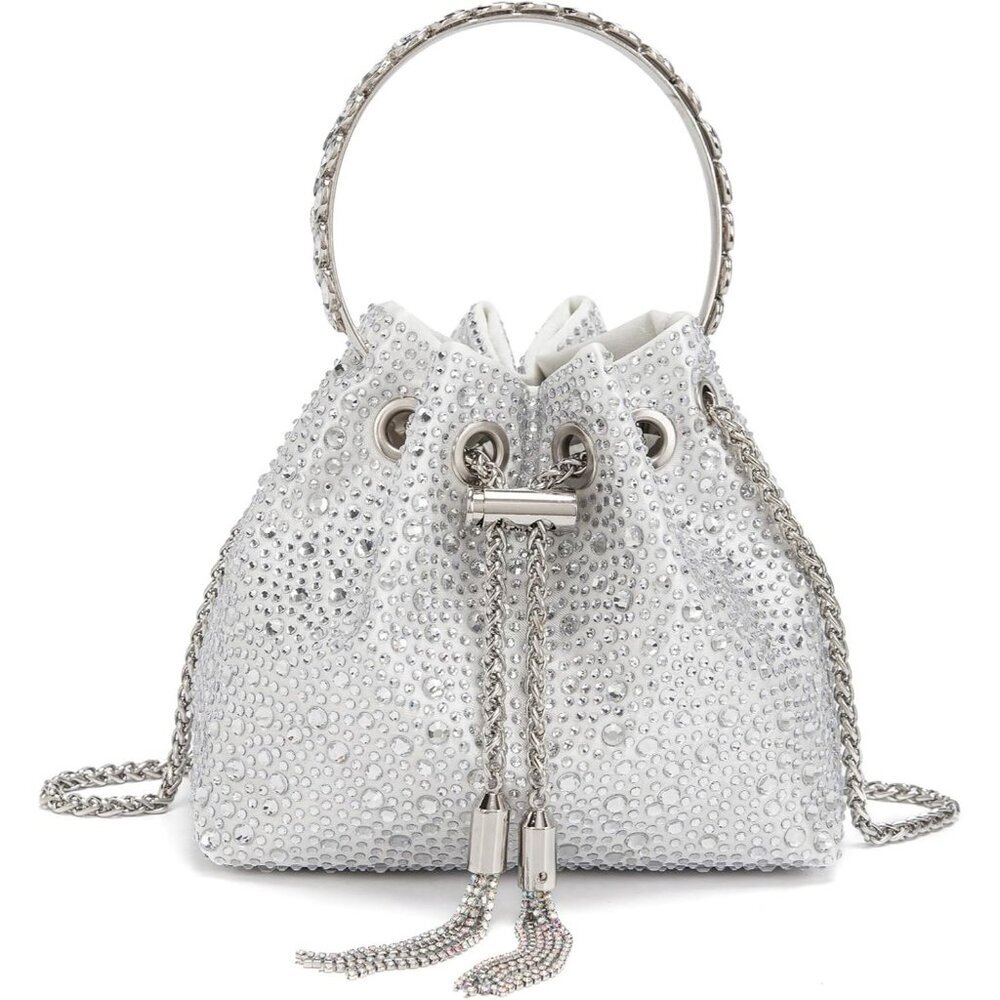 Women's Silver Rhinestones High Quality Sparkly Bling Party Crossbody Clutch